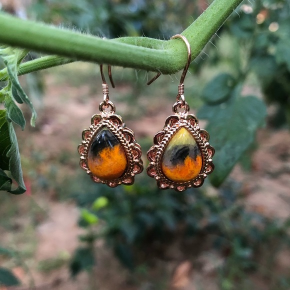 Brass Bumble Bee Jasper Earrings - Picture 3 of 8